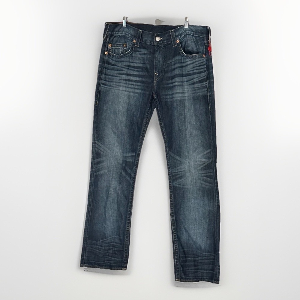 NWOT True‎ Religion Dark Wash Ricky Relaxed Straight Leg Jeans 38 Men 41x34